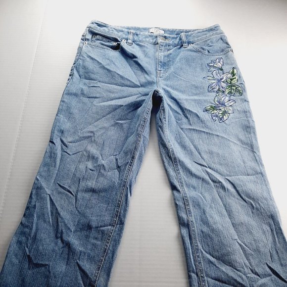 Loft Womens Bootcut Jeans Size 6 Light Wash Floral Embroidery Mid Rise Denim - Picture 2 of 8